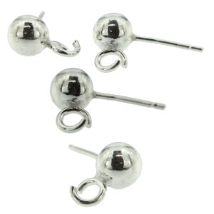 14k White Gold Round Ball With Loop Stud Earring Mounting Setting Push Back Post