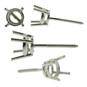 14k White Gold Round Stud Earring Mounting Setting Screw Back Post 4 Prong