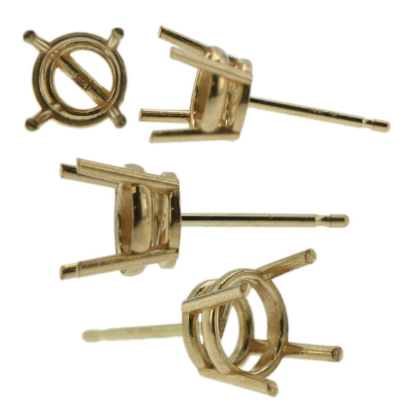 14k Yellow Gold Round Stud Earring Mounting Setting Push Back Post 4 Prong