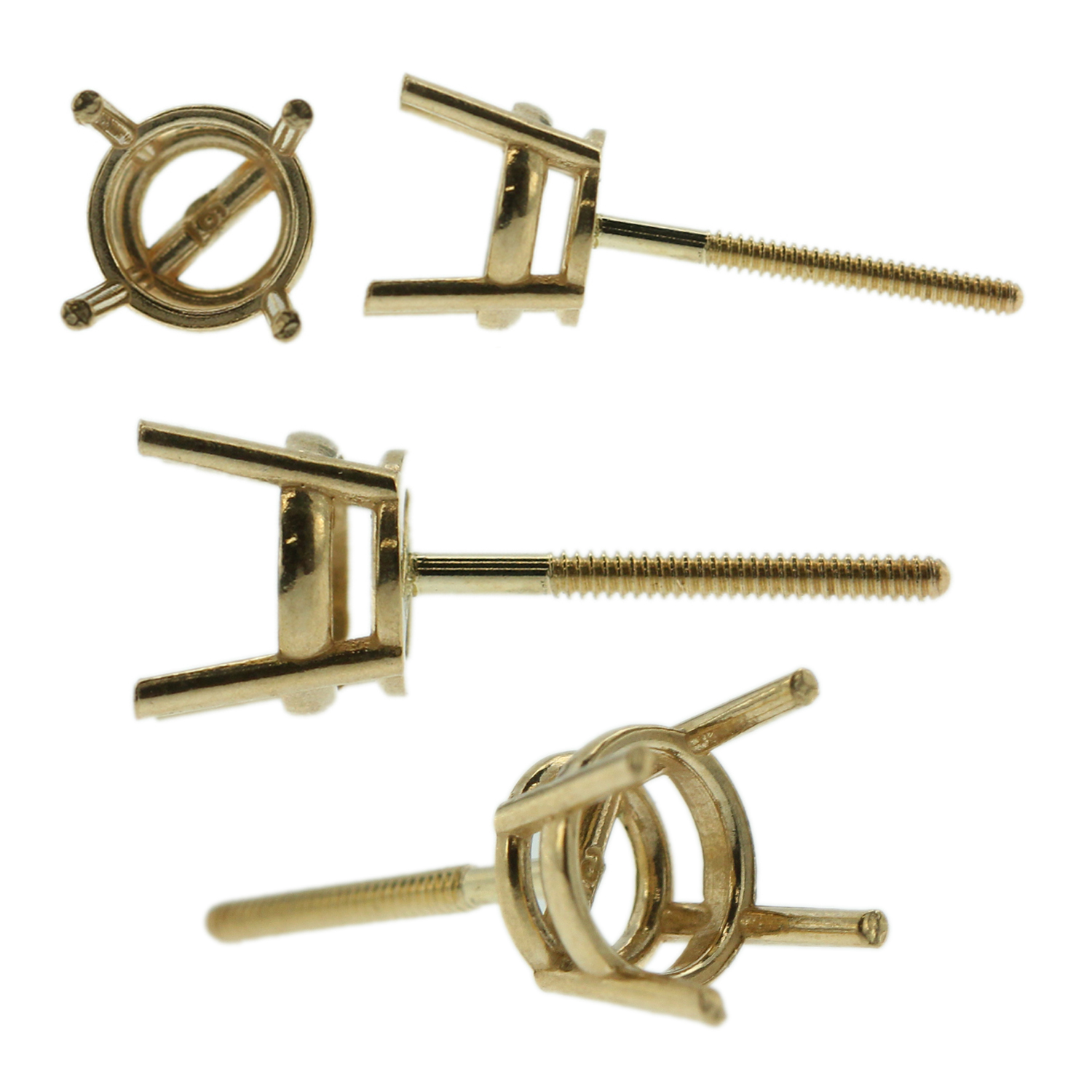 14k Yellow Gold Round Stud Earring Mounting Setting Screw Back Post 4 ...