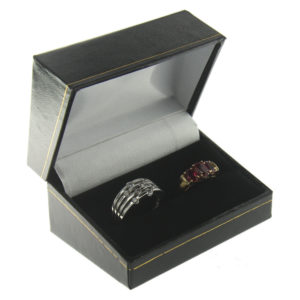 Black Leather Classic Double Ring Box Display Jewelry Gift Box