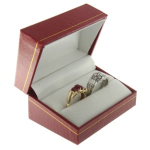 Red Leather Classic Double Ring Box Display Jewelry Gift Box