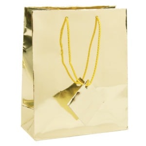 4x4.5 Metallic Gold Tote Gift Bags Glossy Paper Shopping Bag With Handle