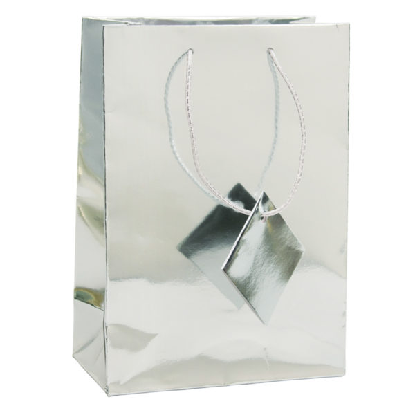 3x3.5 Silver Tote Gift Bags Glossy Paper Shopping Bag With Handle