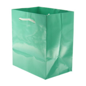 4.75x6.75 Teal Blue Tote Gift Bags Glossy Paper Shopping Bag With Handle