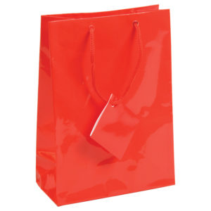 3x3.5 Red Tote Gift Bags Glossy Paper Shopping Bag With Handle