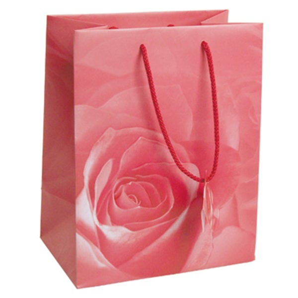 3x3.5 Pink Rose Tote Gift Bags Glossy Paper Shopping Bag With Handle
