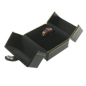 Black Leather Double Door Ring Box Display Jewelry Gift Box