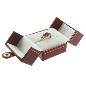 Red Leather Double Door Ring Box Display Jewelry Gift Box