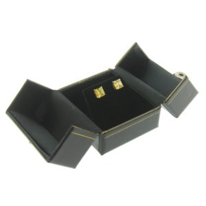 Black Leather Double Door Earring Box Display Jewelry Gift Box