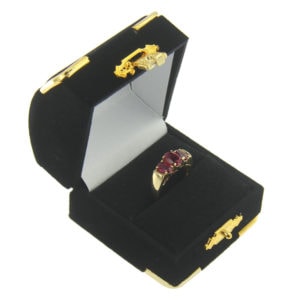 Black Velvet Treasure Chest Ring Box Display Jewelry Gift Box