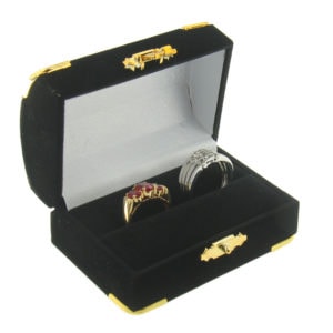 Black Velvet Treasure Chest Double Ring Box Display Jewelry Gift Box