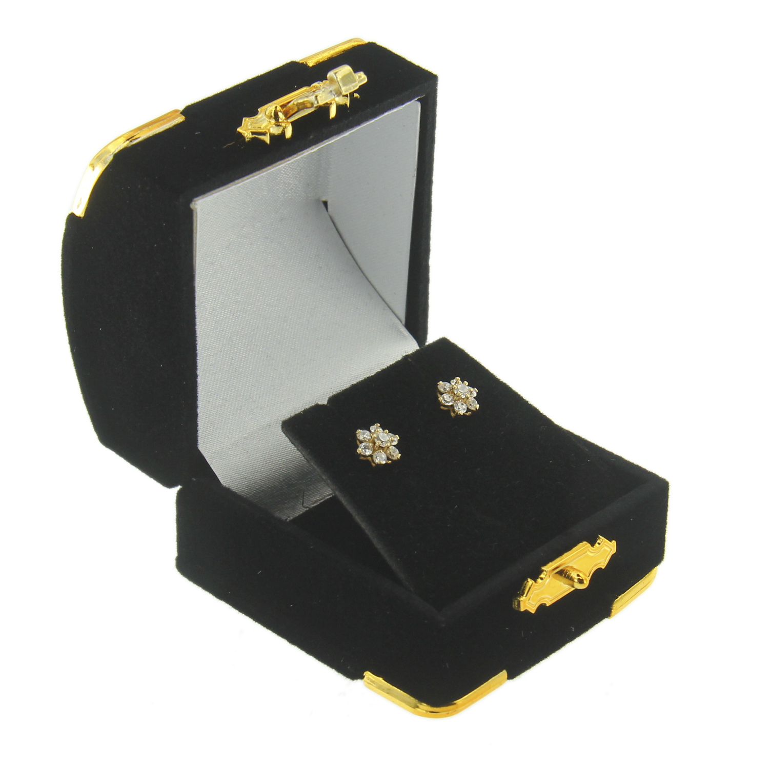 Black Velvet Jewelry Display Box With Gold Trim – Pendant Or Earring Gift Box, Charm Box