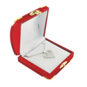 Red Velvet Treasure Chest Pendant Box Display Jewelry Gift Box