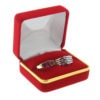 Red Velvet Gold Trim Double Ring Box Display Jewelry Gift Box