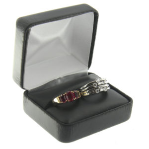 Black Leather Double Ring Box Display Jewelry Gift Box