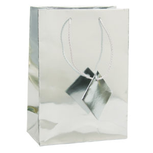 3x3.5 Metallic Silver Tote Gift Bags Glossy Paper Shopping Bag With Handle