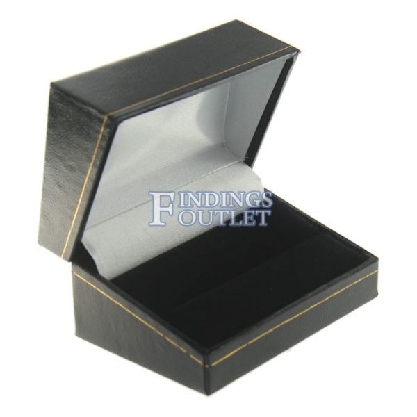 Black Leather Classic Double Ring Box Display Jewelry Gift Box Empty