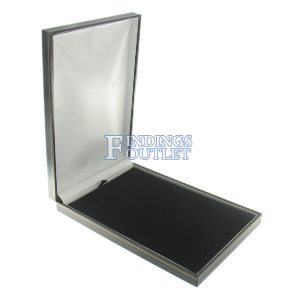 Black Leather Classic Medium Necklace Box Display Jewelry Gift Box Empty