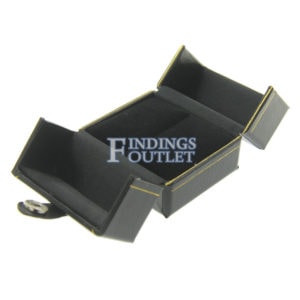 Black Leather Double Door Ring Box Display Jewelry Gift Box Empty