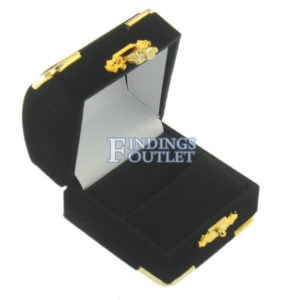 Black Velvet Treasure Chest Ring Box Display Jewelry Gift Box Empty