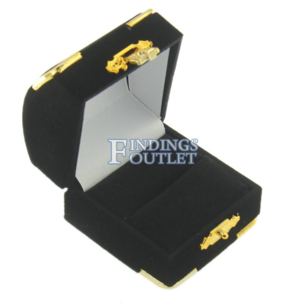 Black Velvet Treasure Chest Ring Box Display Jewelry Gift Box Empty