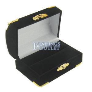 Black Velvet Treasure Chest Double Ring Box Display Jewelry Gift Box Empty