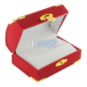 Red Velvet Treasure Chest Double Ring Box Display Jewelry Gift Box Empty