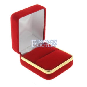 Red Velvet Gold Trim Ring Box Display Jewelry Gift Box Empty