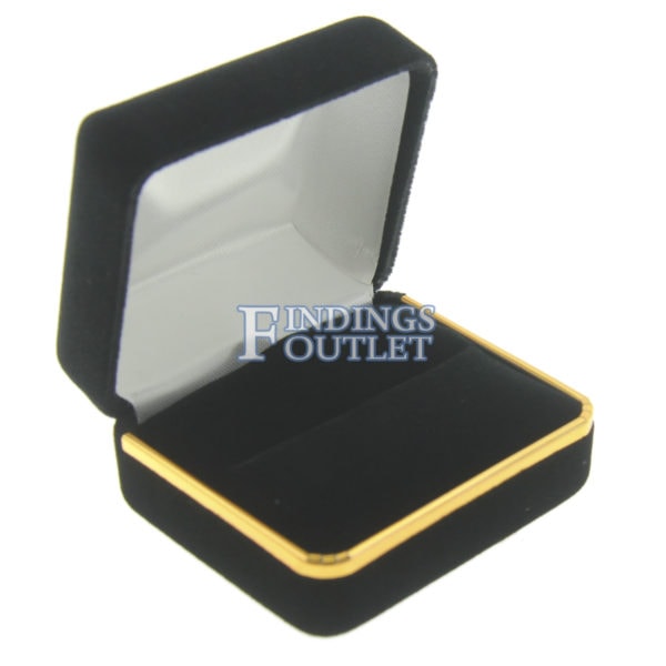 Black Velvet Gold Trim Double Ring Box Display Jewelry Gift Box Empty