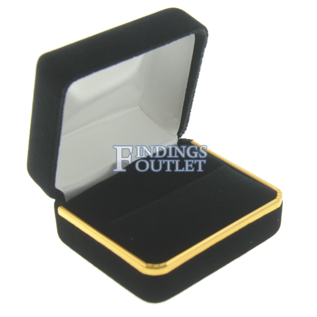 3 Black Velvet Ring Jewelry Gift Boxes With Gold Trim 1 7/8" x 2 1/8" x 1 1/2"H 