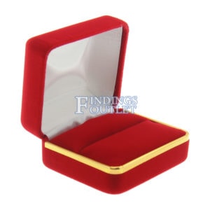Red Velvet Gold Trim Double Ring Box Display Jewelry Gift Box Empty