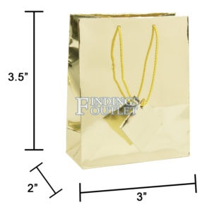 3x3.5 Metallic Gold Tote Gift Bags Glossy Paper Shopping Bag With Handle Dimensions