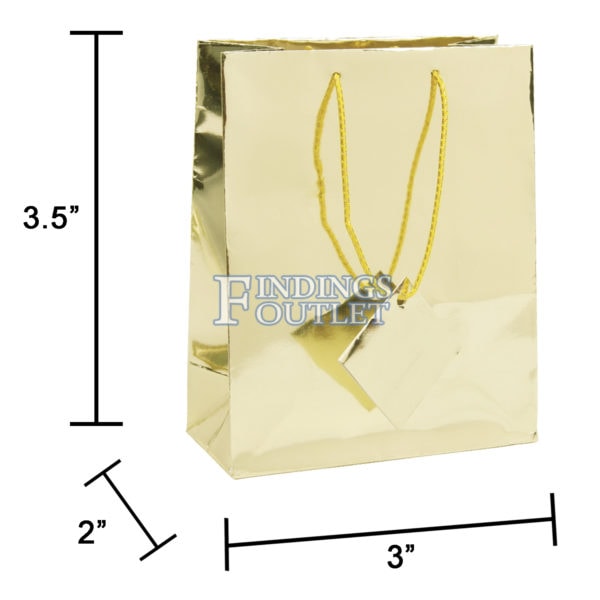 3x3.5 Metallic Gold Tote Gift Bags Glossy Paper Shopping Bag With Handle Dimensions
