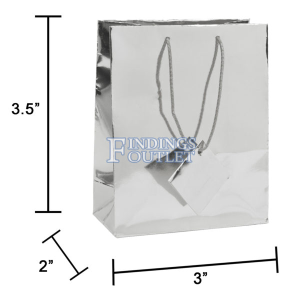 3x3.5 Metallic Silver Tote Gift Bags Glossy Paper Shopping Bag With Handle Dimensions