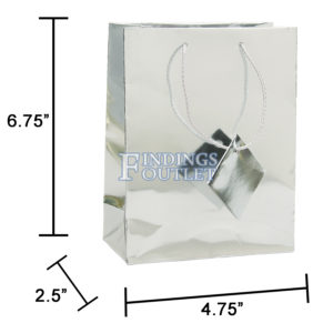 4.75x6.75 Metallic Silver Tote Gift Bags Glossy Paper Shopping Bag With Handle Dimensions