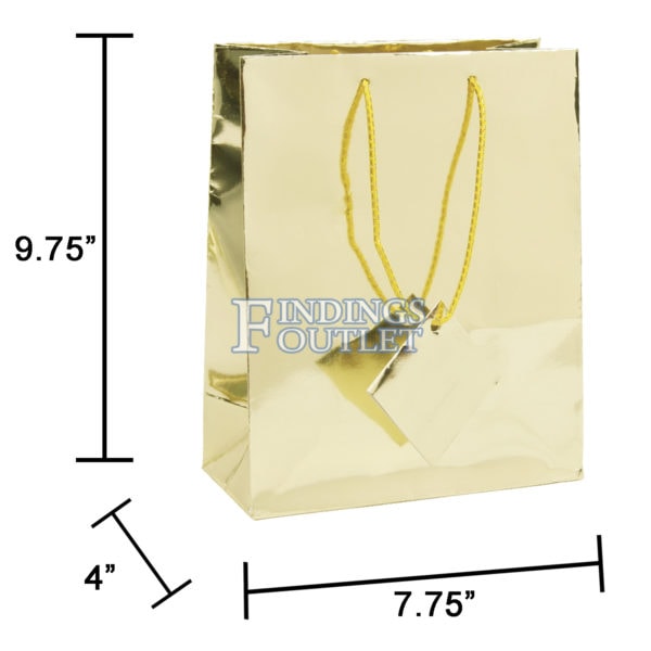 7.75x9.75 Metallic Gold Tote Gift Bags Glossy Paper Shopping Bag With Handle Dimensions