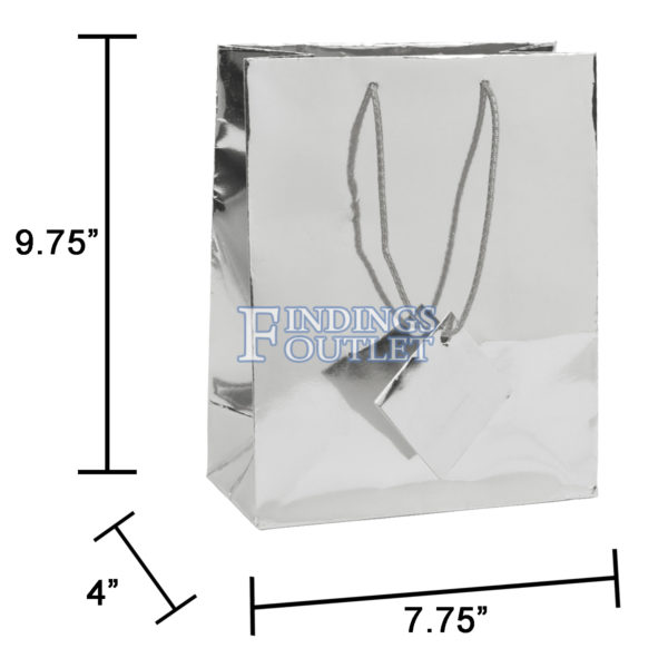 7.75x9.75 Metallic Silver Tote Gift Bags Glossy Paper Shopping Bag With Handle Dimensions
