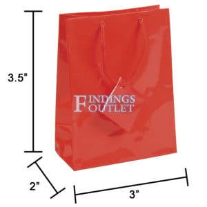 3x3.5 Red Tote Gift Bags Glossy Paper Shopping Bag With Handle Dimensions
