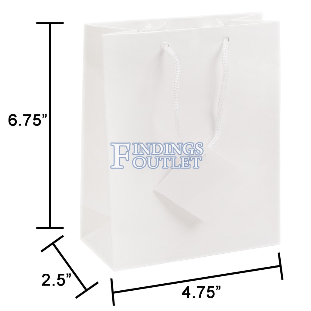 Glossy Paper Damask White Gift Tote Bag Rope Handle 10 Pack 4.75" x 2.5" x 6.75" 