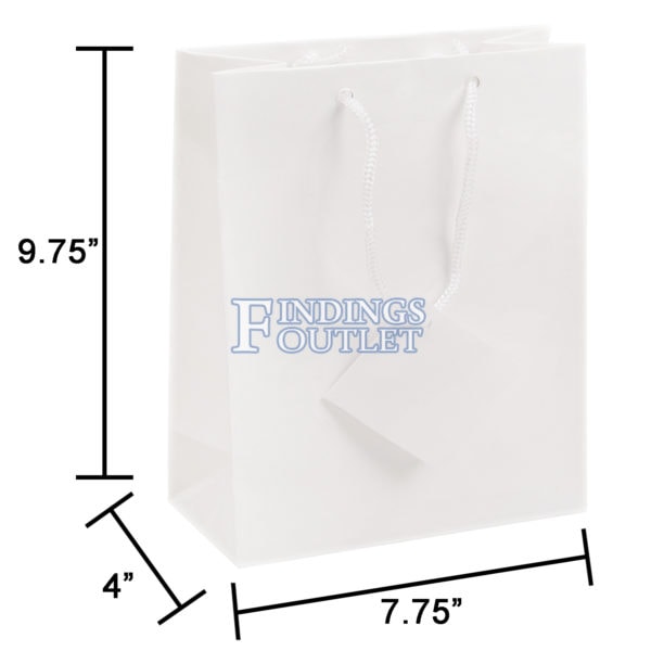 7.75x9.75 White Tote Gift Bags Glossy Paper Shopping Bag With Handle Dimensions