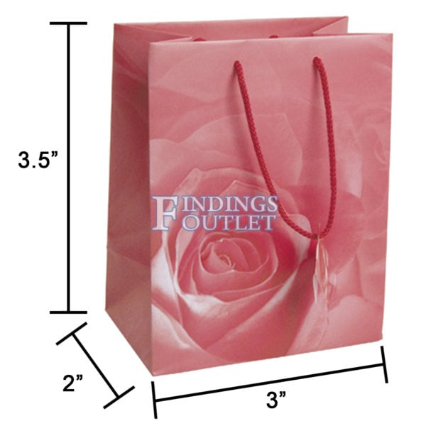 3x3.5 Pink Rose Tote Gift Bags Glossy Paper Shopping Bag With Handle Dimensions