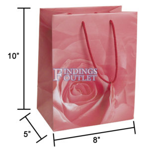 8x10 Pink Rose Tote Gift Bags Glossy Paper Shopping Bag With Handle Dimensions