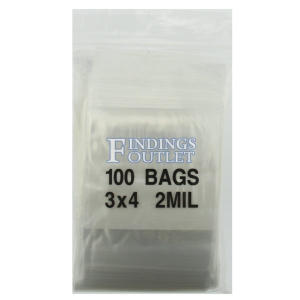 3x4 Plastic Resealable Bags Clear Zip Lock 2 Mil w/ Writing Block Pack of 100