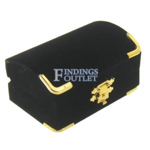 Black Velvet Treasure Chest Double Ring Box Display Jewelry Gift Box Closed
