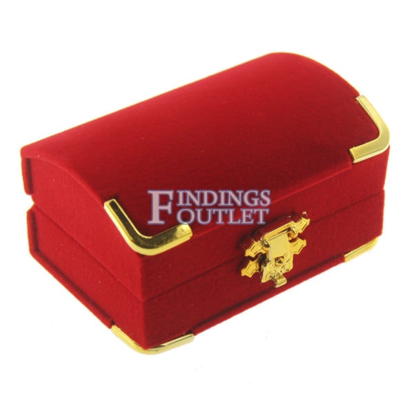 Red Velvet Treasure Chest Double Ring Box Display Jewelry Gift Box Closed