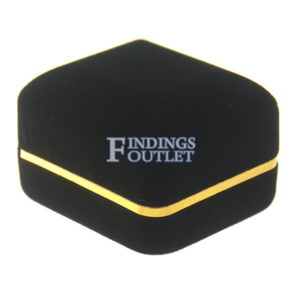 Black Velvet Gold Trim Ring Box Display Jewelry Gift Box Closed