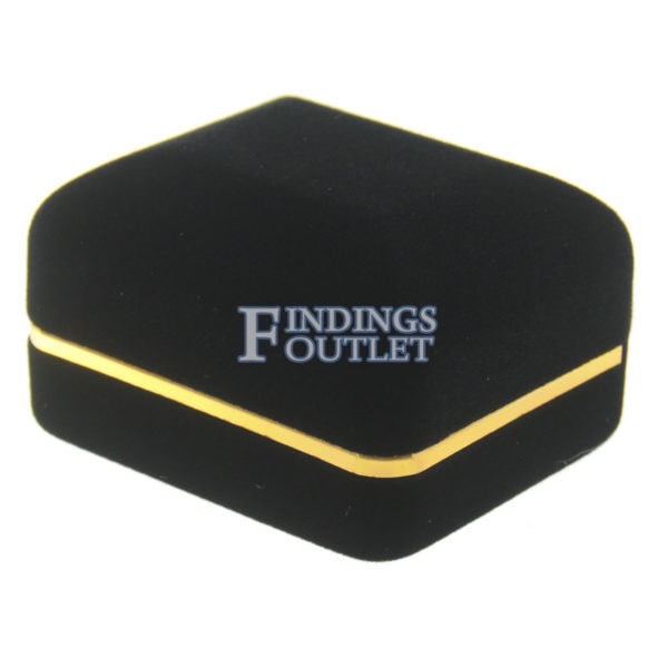 Black Velvet Gold Trim Double Ring Box Display Jewelry Gift Box Closed