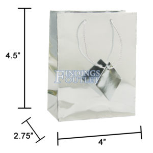 4x4.5 Metallic Silver Tote Gift Bags Glossy Paper Shopping Bag With Handle Dimensions