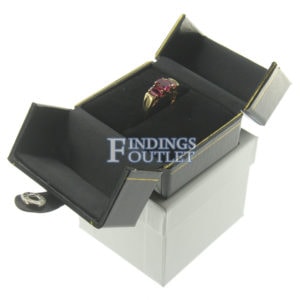 Black Leather Double Door Ring Box Display Jewelry Gift Box Outer